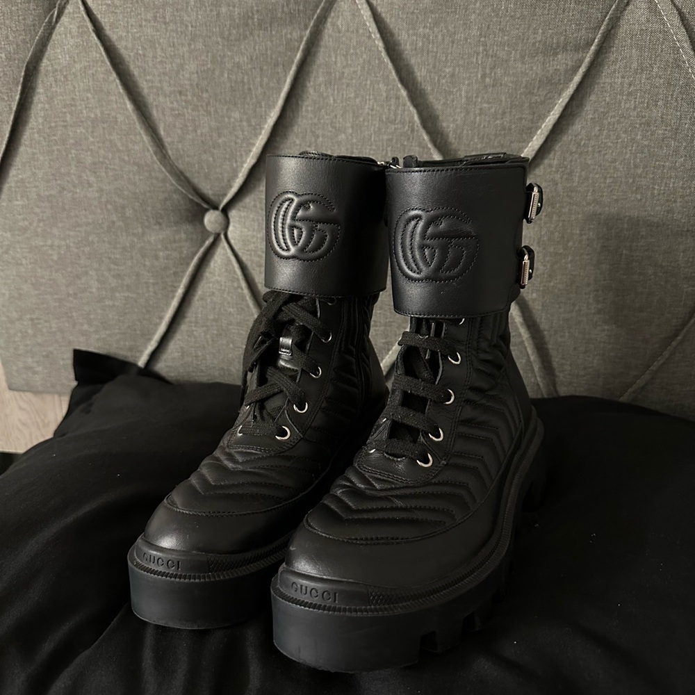 Nappa Frances GG Matelasse Platform Combat Boots